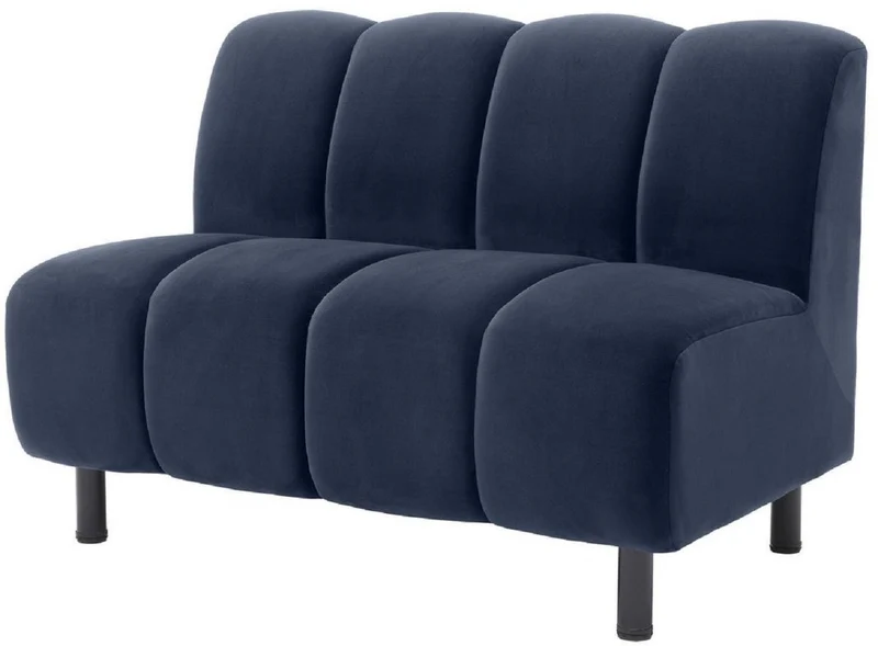 Casa Padrino Luxus Couch Mitternachtsblau / Schwarz 121 x 75 x H. 87 cm - Wohnzimmer Sofa mit edlem Samtstoff - Luxus Möbel