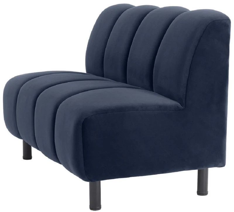 Casa Padrino Luxus Couch Mitternachtsblau / Schwarz 121 x 75 x H. 87 cm - Wohnzimmer Sofa mit edlem Samtstoff - Luxus Möbel