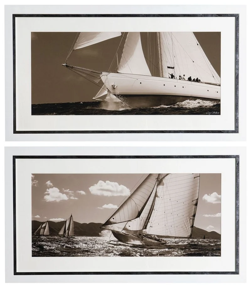 Casa Padrino Luxus Bilder Set Yachten Segelschiffe 110 x H. 60 cm - Kunstdrucke - Wandbilder - Luxus Wanddeko