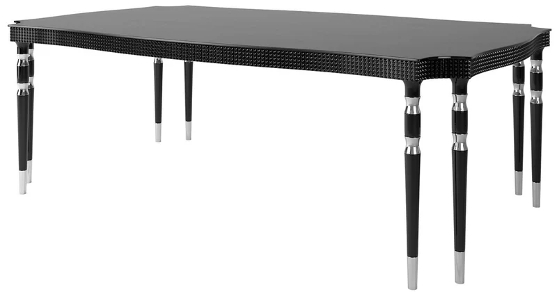 Casa Padrino Luxus Art Deco Esszimmer Set Beige / Schwarz / Silber - 1 Esszimmertisch & 6 Esszimmerstühle - Art Deco Esszimmer Möbel - Luxus Qualität