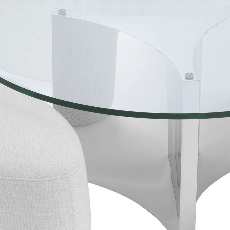 Casa Padrino Luxus Couchtisch Weiß / Silber Ø 104 x H. 46,5 cm - Runder Edelstahl Wohnzimmertisch mit Glasplatte und 3 eleganten Sitzhocker - Wohnzimmer Möbel - Luxus Möbel