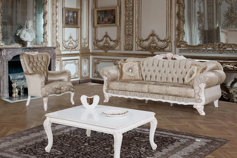 Casa Padrino Barock Sessel Braun / Weiß / Beige 80 x 82 x H. 100 cm - Prunkvoller Wohnzimmer Sessel mit Glitzersteinen - Barockstil Möbel