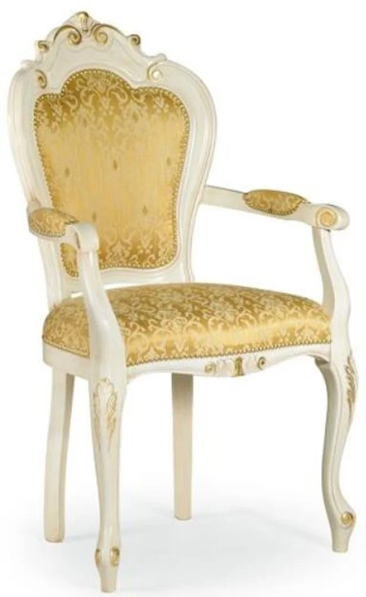 Casa Padrino Luxus Barock Esszimmer Stuhl Set mit Armlehnen Gold / Weiß / Gold 58 x 50 x H. 103 cm - Barock Küchen Stühle 6er Set - Esszimmer Möbel im Barockstil