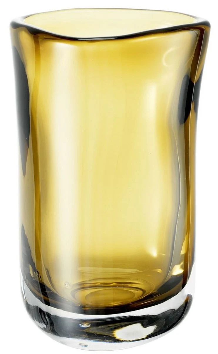Casa Padrino Luxus Deko Glas Vase Gelb Ø 14 x H. 22 cm - Mundgeblasene Blumenvase - Luxus Deko Accessoires