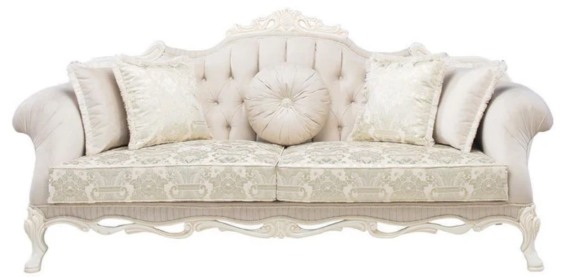 Casa Padrino Luxus Barock Wohnzimmer Set Hellrosa / Weiß / Beige - 2 Sofas & 2 Sessel & 1 Couchtisch - Prunkvolle Wohnzimmer Möbel im Barockstil