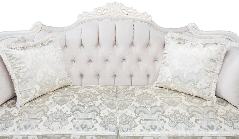 Casa Padrino Luxus Barock Wohnzimmer Set Hellrosa / Weiß / Beige - 2 Sofas & 2 Sessel & 1 Couchtisch - Prunkvolle Wohnzimmer Möbel im Barockstil