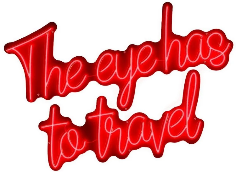 Casa Padrino Luxus LED Leuchtreklame The Eye Has To Travel Rot Neon 115 x 2 x H. 90 cm - LED Deko Schild - Luxus Wanddeko