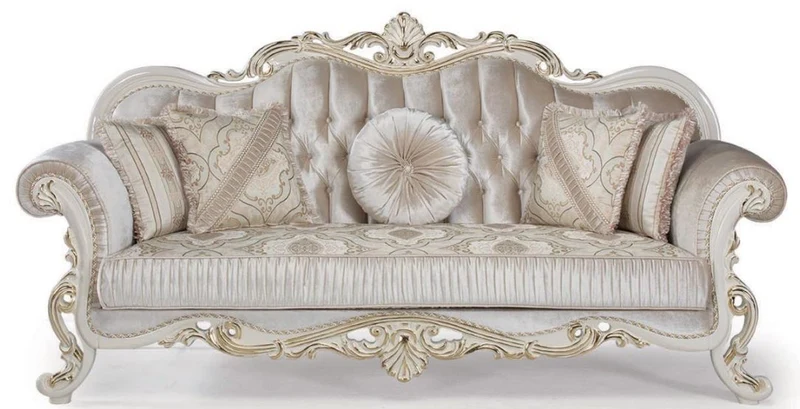 Casa Padrino Luxus Barock Wohnzimmer Set Mehrfarbig / Weiß / Gold - 2 Sofas & 2 Sessel & 1 Couchtisch - Wohnzimmer Möbel im Barockstil - Edel & Prunkvoll