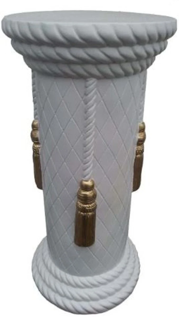 Casa Padrino Barock Säule Weiß / Gold H. 76 cm - Prunkvolle runde Kunstharz Deko Säule - Dekorative Accessoires im Barockstil