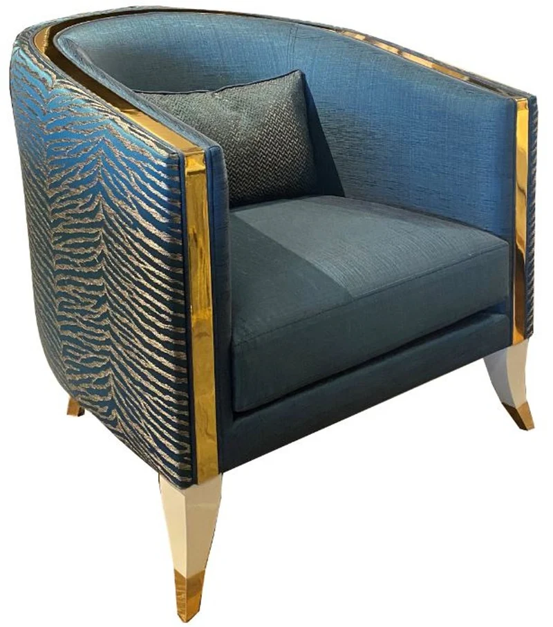 Casa Padrino Luxus Wohnzimmer Sessel Blau / Creme / Gold 80 x 85 x H. 85 cm - Luxus Wohnzimmer Möbel - Luxus Qualität