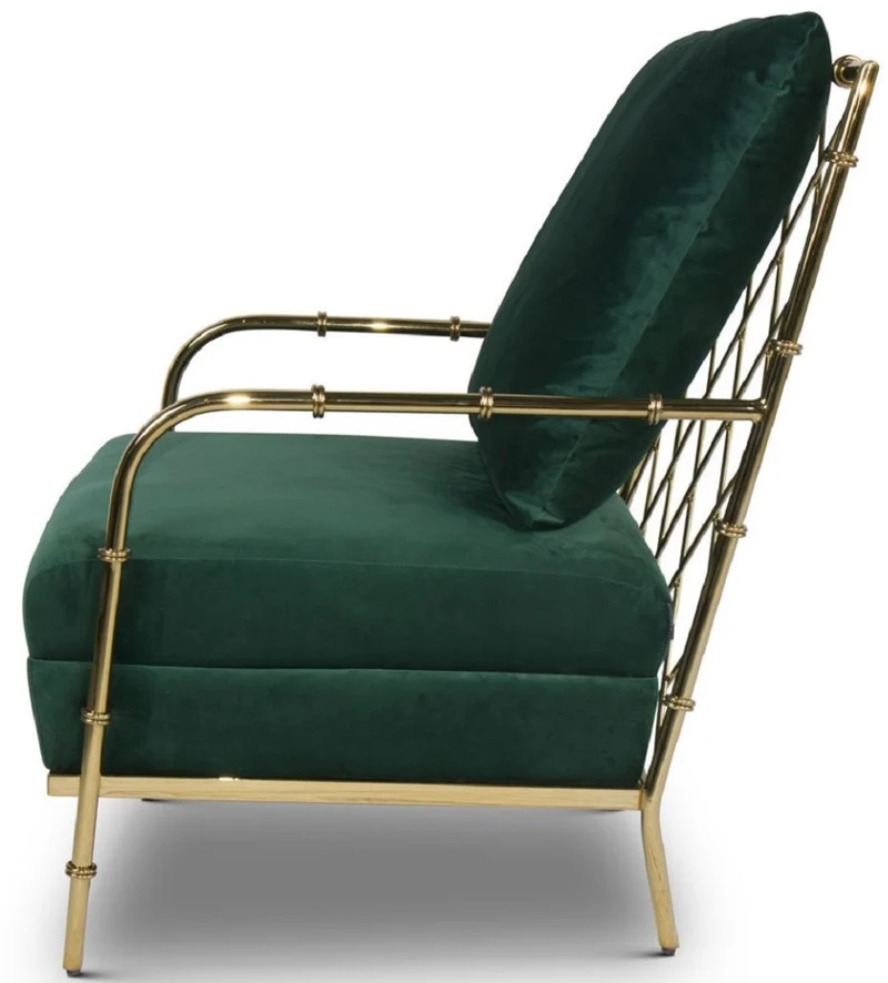 Casa Padrino Luxus Samt Sessel Dunkelgrün / Gold 65 x 72 x H. 83 cm - Moderner Edelstahl Wohnzimmer Sessel in Bambusoptik - Luxus Möbel