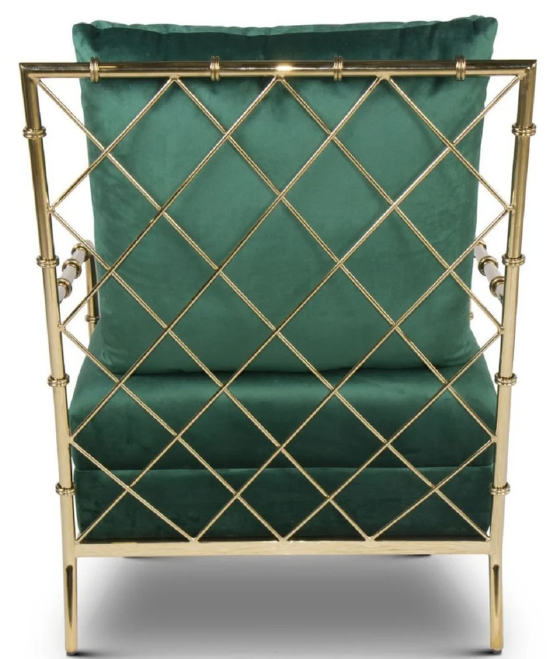 Casa Padrino Luxus Samt Sessel Dunkelgrün / Gold 65 x 72 x H. 83 cm - Moderner Edelstahl Wohnzimmer Sessel in Bambusoptik - Luxus Möbel