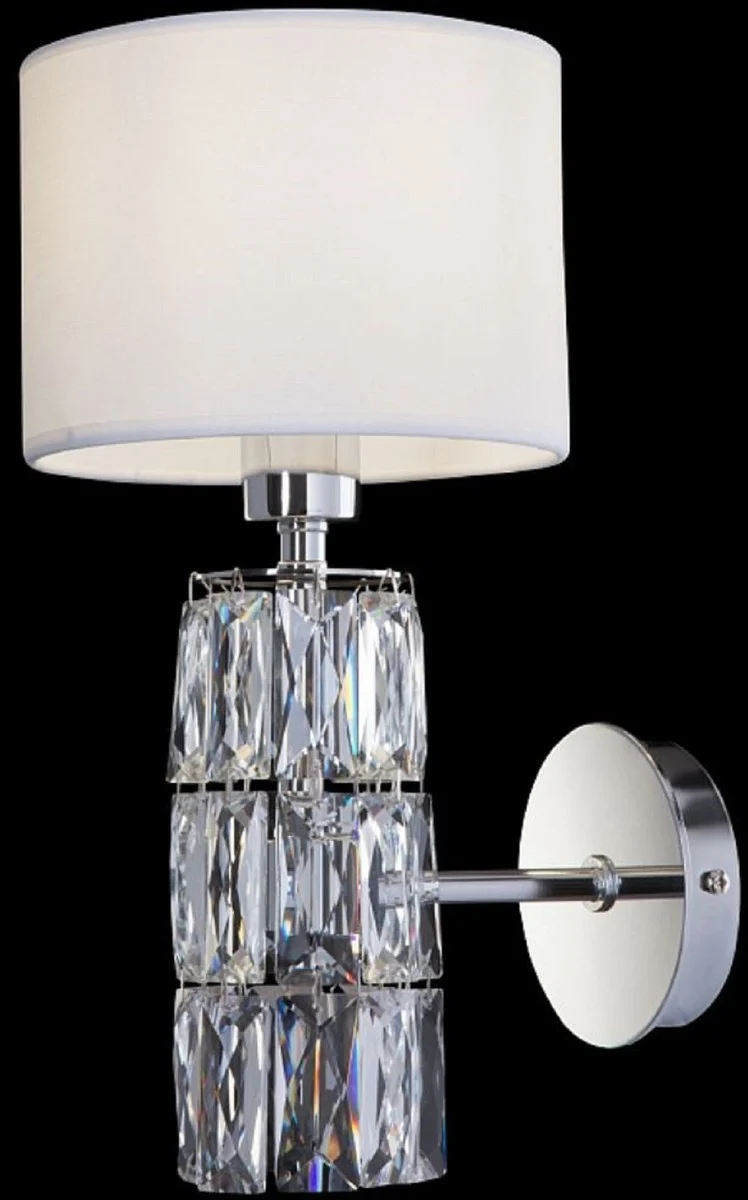 Casa Padrino Designer Wandleuchte Silber / Weiß 15 x 19 x H. 31 cm - Moderne Metall Wandlampe mit eleganten Glaselementen und rundem Lampenschirm