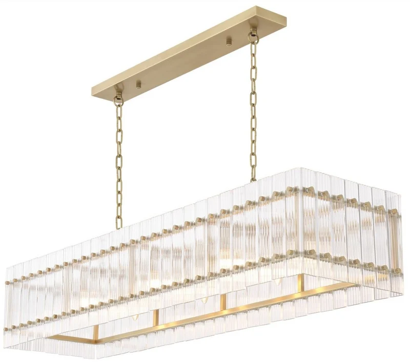 Casa Padrino Luxus Kronleuchter Antik Messingfarben 140,5 x 39 x H. 27 cm - Rechteckiger Hotel & Restaurant Kronleuchter - Luxus Kollektion