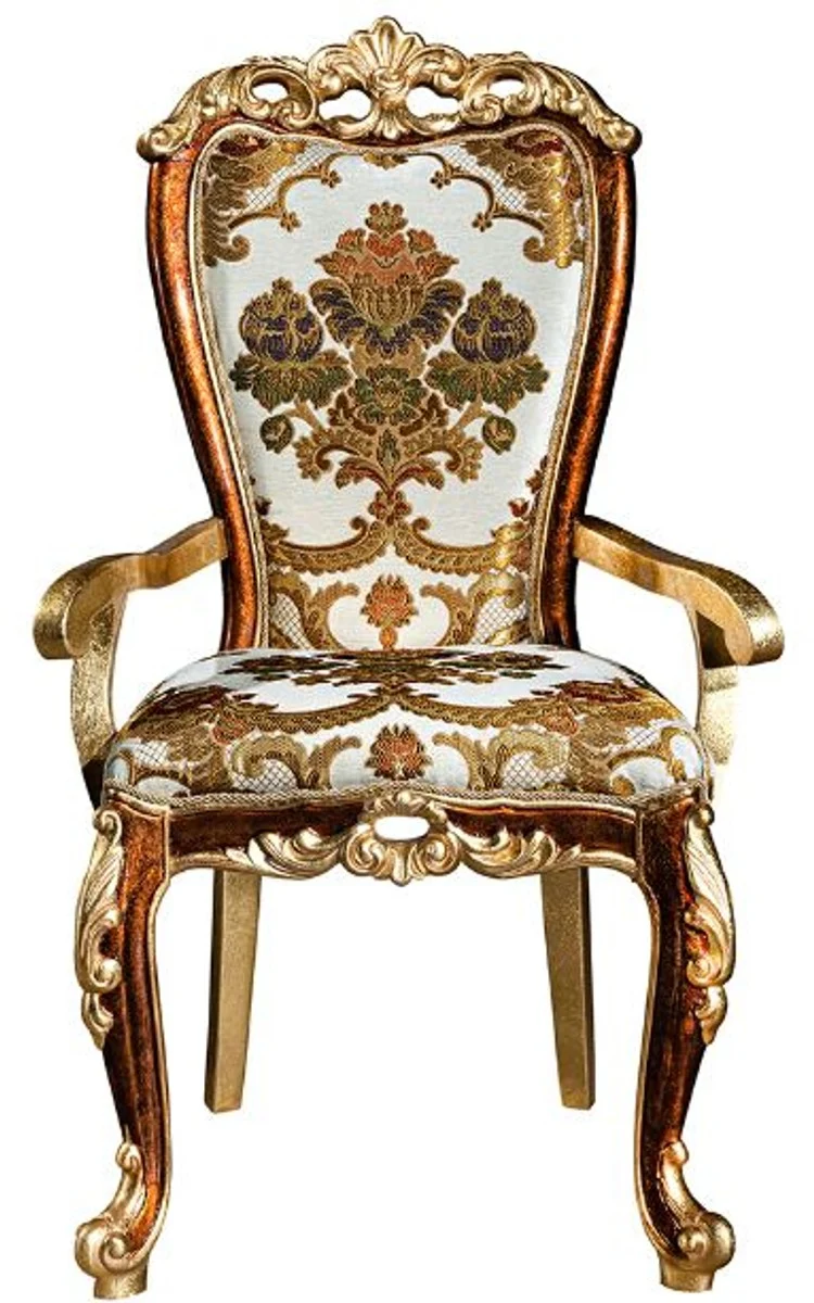 Casa Padrino Luxus Barock Esszimmer Set Weiß / Gold / Braun / Gold - 1 Esszimmertisch & 6 Esszimmerstühle - Edle Esszimmer Möbel im Barockstil - Edel & Prunkvoll