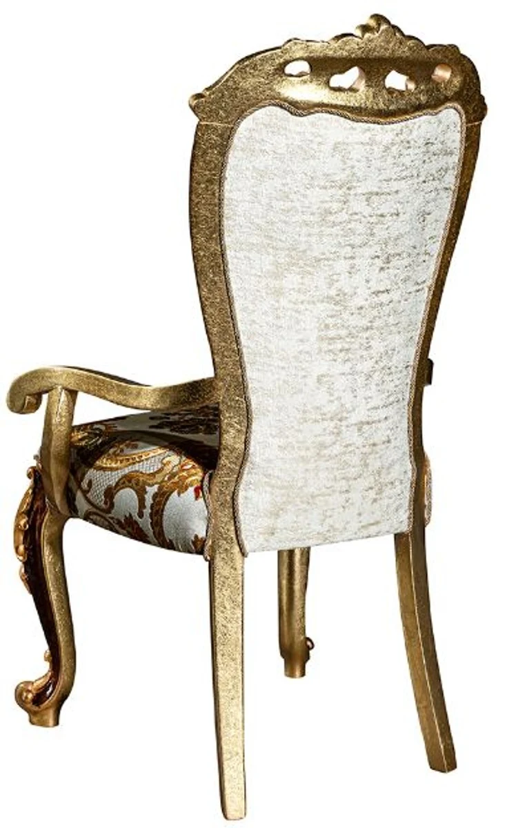 Casa Padrino Luxus Barock Esszimmer Set Weiß / Gold / Braun / Gold - 1 Esszimmertisch & 6 Esszimmerstühle - Edle Esszimmer Möbel im Barockstil - Edel & Prunkvoll