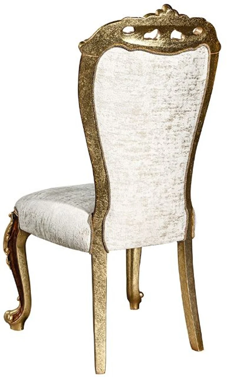 Casa Padrino Luxus Barock Esszimmer Set Weiß / Gold / Braun / Gold - 1 Esszimmertisch & 6 Esszimmerstühle - Edle Esszimmer Möbel im Barockstil - Edel & Prunkvoll