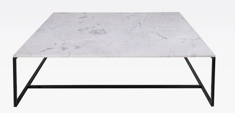 Casa Padrino Luxus Couchtisch Schwarz / Weiß 120 x 120 x H. 35 cm - Moderner quadratischer Wohnzimmertisch mit Carrara Marmorplatte und Edelstahl Gestell - Luxus Wohnzimmer Möbel