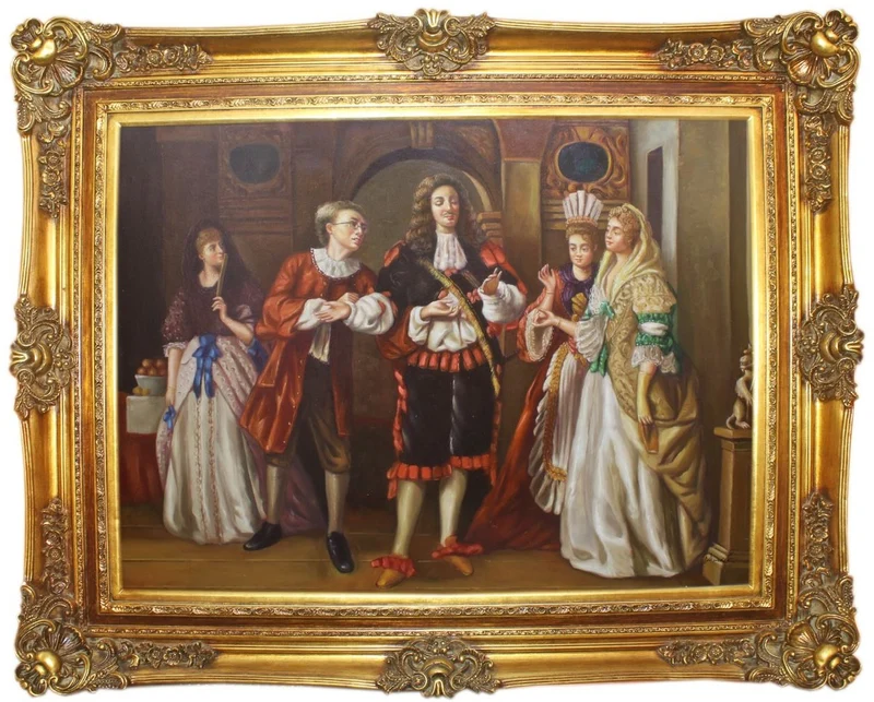 Casa Padrino Barock Ölgemälde Seine Lordschaft Mehrfarbig / Gold 160 x 10 x H. 130 cm - Handgemaltes Gemälde mit prunkvollem Rahmen im Barockstil - Barock Wanddeko