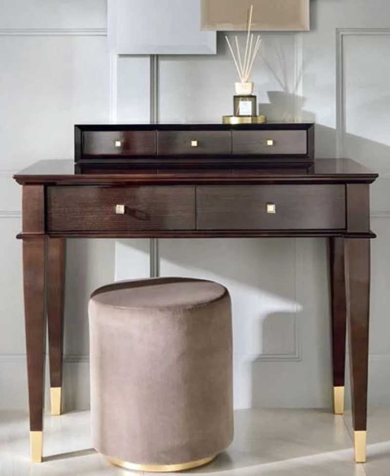 Casa Padrino Luxus Neoklassik Schminktisch mit 5 Schubladen Braun / Gold 100 x 50 x H. 81 cm - Art Deco Möbel