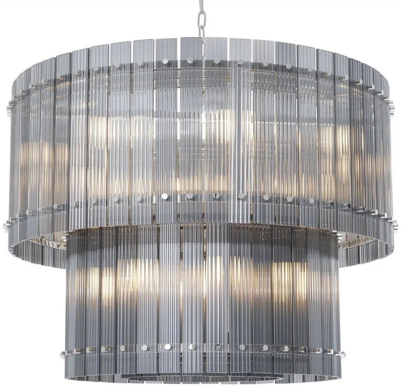 Casa Padrino Luxus Kronleuchter Grau / Silber Ø 93 x H. 70 cm - Runder Hotel & Restaurant Kronleuchter - Luxus Qualität