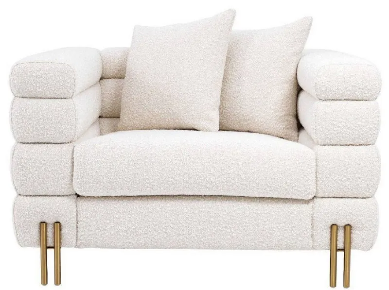 Casa Padrino Luxus Art Deco Sessel Creme / Messing 109 x 97 x H. 68 cm - Moderner Wohnzimmer Sessel - Luxus Möbel