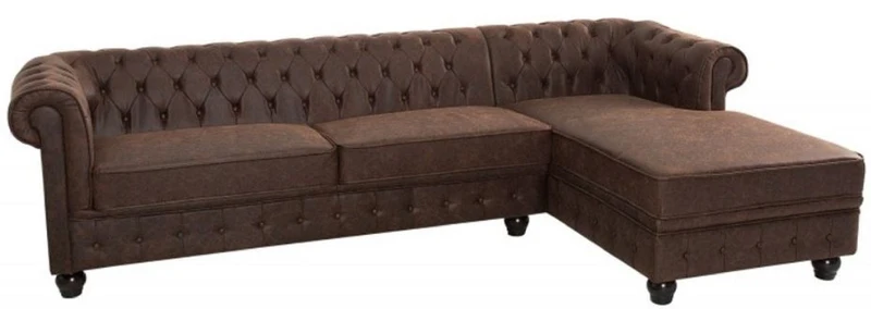 Casa Padrino Chesterfield Ecksofa Vintage Braun 280 x 165 x H. 73 cm - Kunstleder Wohnzimmer Sofa - Chesterfield Möbel