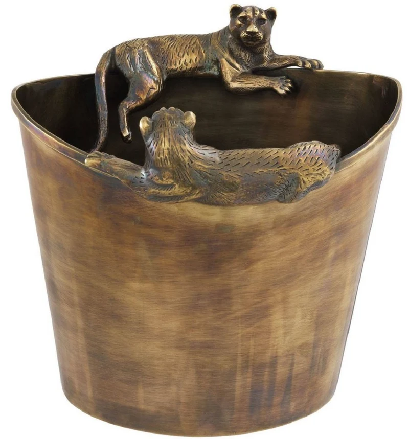 Casa Padrino Luxus Edelstahl Weinkühler mit 2 Messing Tragegriffen Vintage Messingfarben 25,5 x 25,5 x H. 23 cm - Hotel Restaurant Gastronomie Accessoires Panther