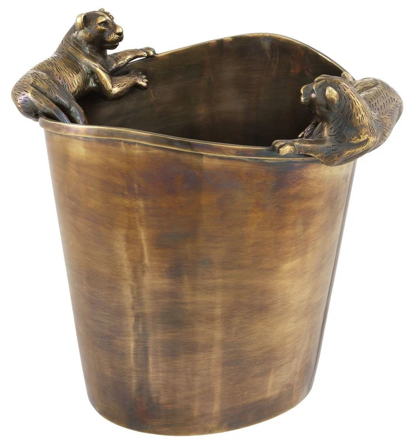 Casa Padrino Luxus Edelstahl Weinkühler mit 2 Messing Tragegriffen Vintage Messingfarben 25,5 x 25,5 x H. 23 cm - Hotel Restaurant Gastronomie Accessoires Panther