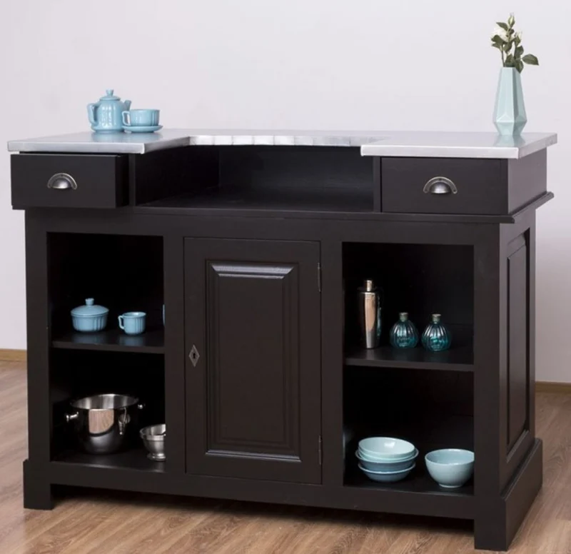 Casa Padrino Landhausstil Theke Schwarz / Silber 150 x 65 x H. 107 cm - Massivholz Thekentisch mit verzinkter Tischplatte - Barmöbel im Landhausstil