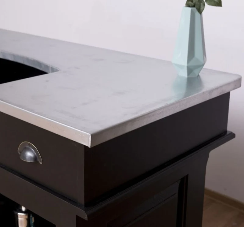 Casa Padrino Landhausstil Theke Schwarz / Silber 150 x 65 x H. 107 cm - Massivholz Thekentisch mit verzinkter Tischplatte - Barmöbel im Landhausstil