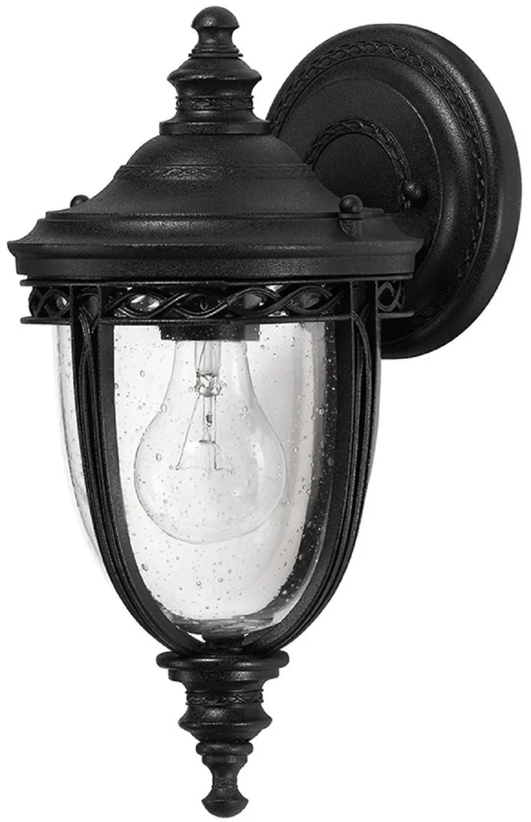 Casa Padrino Barock Außenwandleuchte Schwarz 16,5 x 19 x H. 32 cm - Elegante Balkon Garten Terrassen Außenleuchte - Außenbeleuchtung im Barockstil