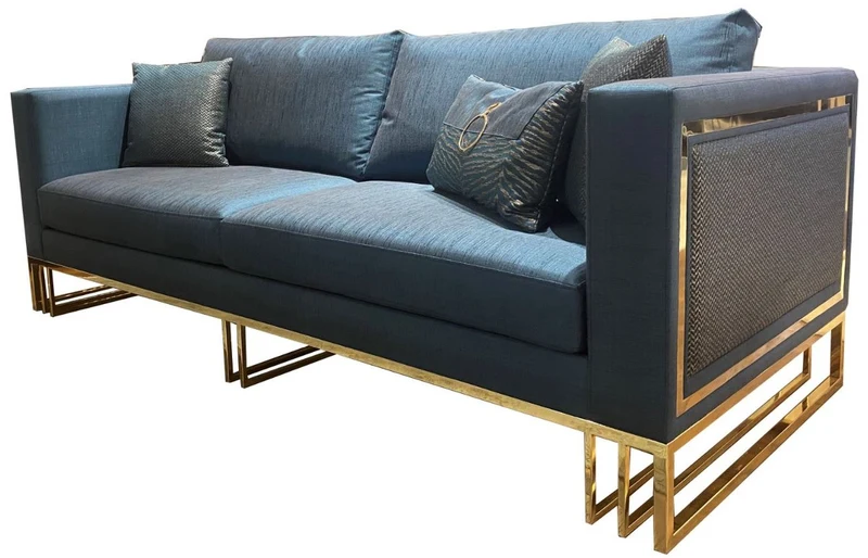 Casa Padrino Luxus Wohnzimmer Sofa Blau / Gold 240 x 95 x H. 80 cm - Luxus Wohnzimmer Möbel - Luxus Qualität
