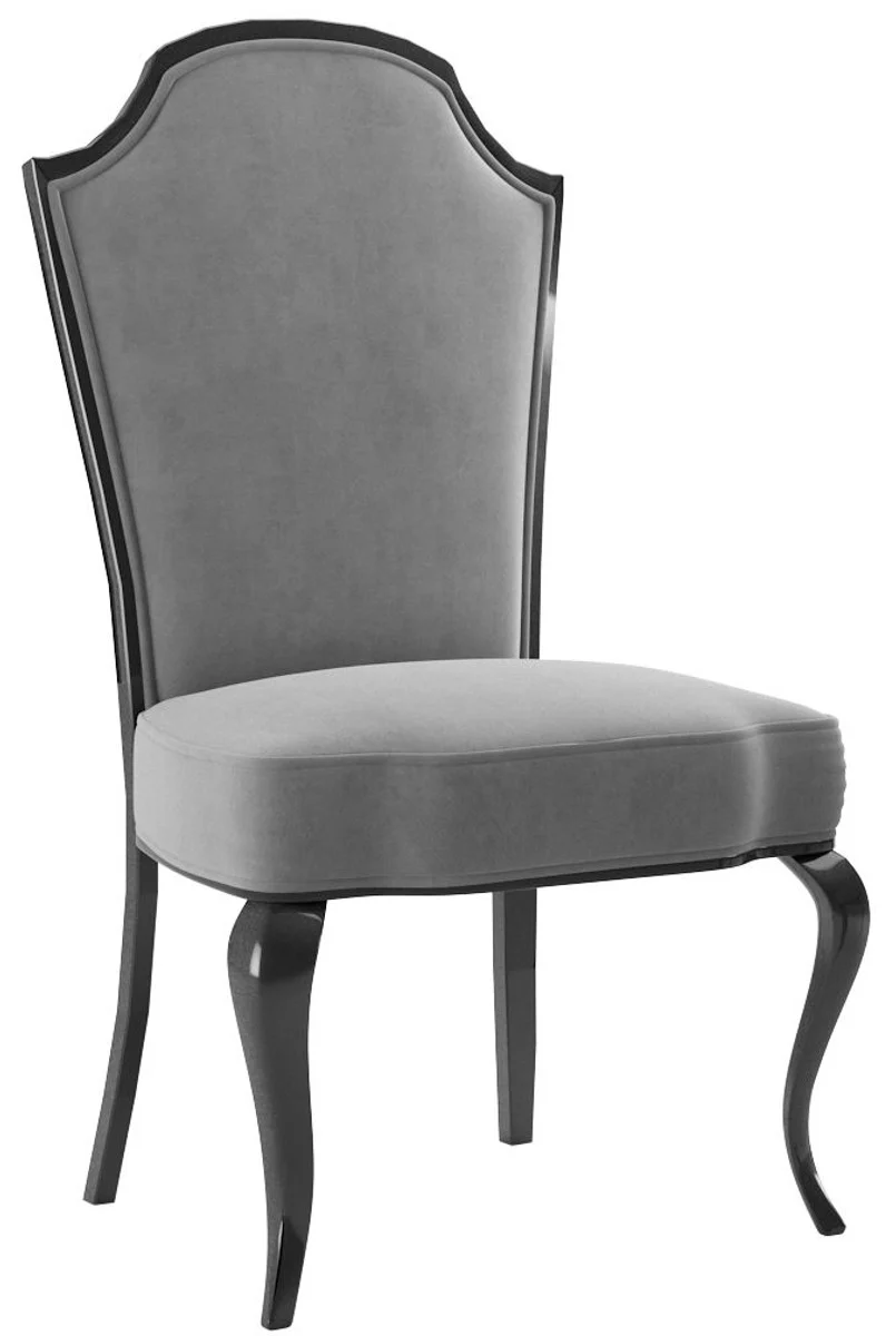 Casa Padrino Luxus Barock Esszimmer Set Grau / Schwarz / Silber - 1 Esszimmertisch & 6 Esszimmerstühle - Barock Esszimmermöbel - Luxus Qualität - Edel & Prunkvoll