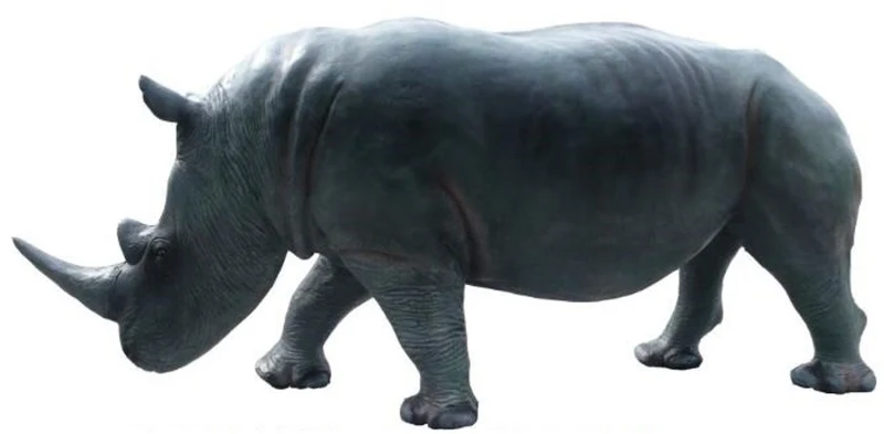 Casa Padrino Deko Skulptur Nashorn Grau / Blau 390 x 105 x H. 160 cm - Riesige Lebensgroße Gartenfigur - Gartendeko