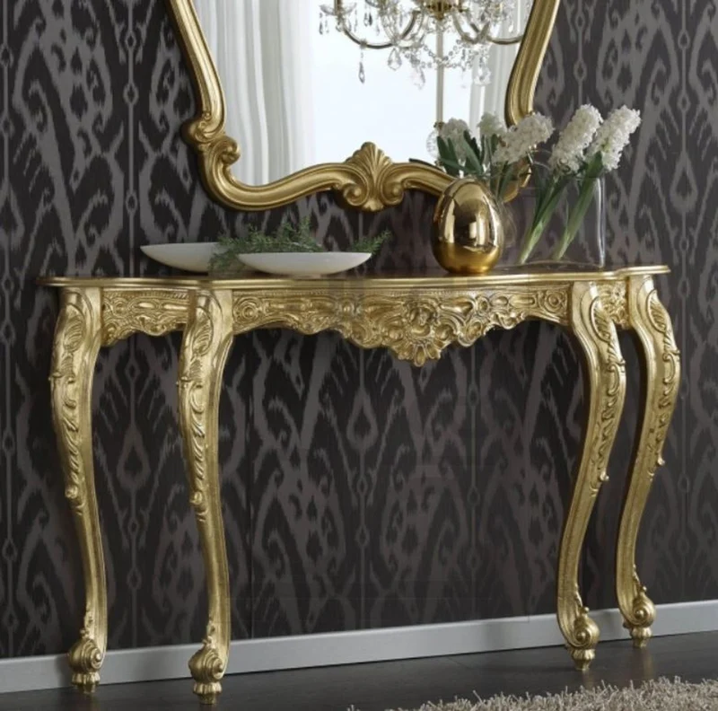 Casa Padrino Luxus Barock Konsole Gold 150 x 41 x H. 90 cm - Prunkvoller Antik Stil Konsolentisch mit wunderschönen Verzierungen - Luxus Qualität - Made in Italy