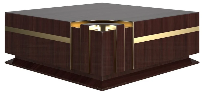 Casa Padrino Designer Couchtisch Dunkelbraun Hochglanz / Gold 120 x 120 x H. 52 cm - Quadratischer Wohnzimmertisch - Luxus Qualität