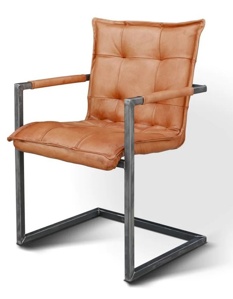 Casa Padrino Vintage Industrial Echtleder Armlehn Stuhl - ALLE FARBEN - Luxus Sessel Industrie Armlehner Design Möbel Büffelleder