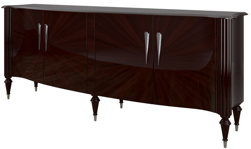 Casa Padrino Luxus Barock Sideboard Dunkelbraun Hochglanz / Silber 225 x 55 x H. 97 cm - Edler Wohnzimmer Schrank mit 4 Türen - Barock Möbel
