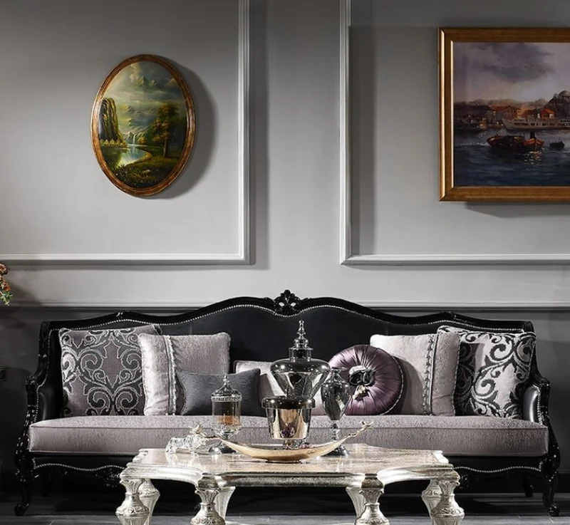 Casa Padrino Luxus Barock Wohnzimmer Sofa Silber / Schwarz 260 x 90 x H. 95 cm - Edel & Prunkvoll