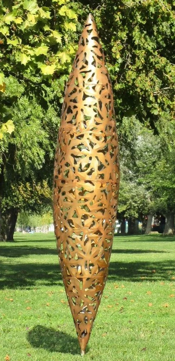 Casa Padrino Designer Garten Skulptur Zapfen Kegel Rostfarben Ø 40 x H. 200 cm - Handgefertigte Gartenfigur - Luxus Garten Dekoration
