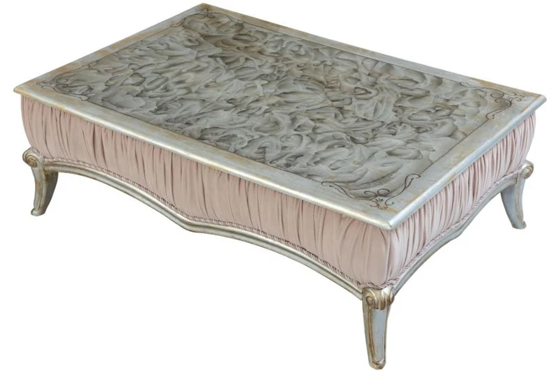 Casa Padrino Luxus Barock Couchtisch Rosa / Silber / Schwarz / Gold 80 x 50 x H. 50 cm - Eleganter Wohnzimmertisch im Barockstil - Barock Möbel