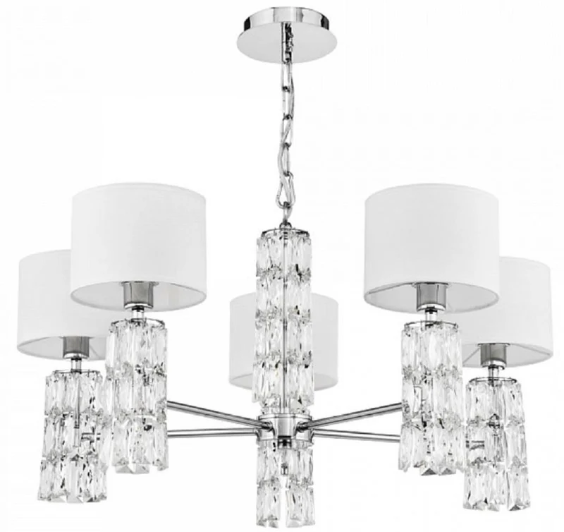 Casa Padrino Designer Kronleuchter Silber / Weiß Ø 70 x H. 37,2 cm - Moderner Metall Kronleuchter mit eleganten Glaselementen und runden Lampenschirmen