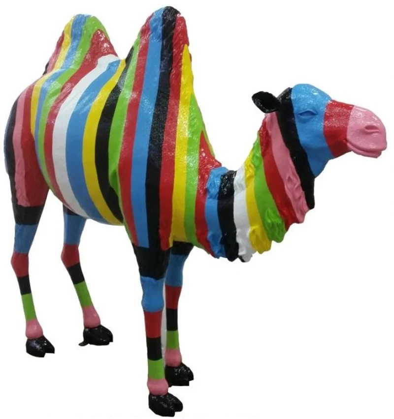 Casa Padrino Designer Gartendeko Skulptur Kamel Mehrfarbig 210 x H. 185 cm - Lebensgroße Gartenfigur - Riesige Dekofigur - Tierfigur