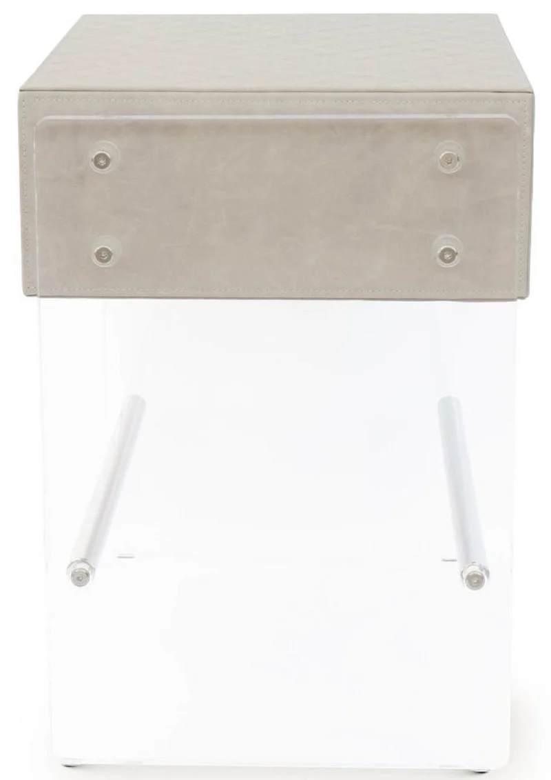 Casa Padrino Luxus Nachttisch mit Schublade Cappuccino / Silber 59 x 53 x H. 72 cm - Eleganter Beistelltisch mit hochwertigem Leder - Luxus Schlafzimmermöbel