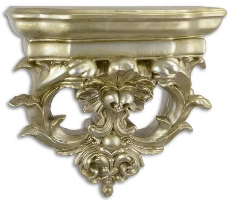 Casa Padrino Barock Kunstharz Wandkonsole Silber 36,3 x 17,6 x H. 38,1 cm - Wanddeko im Barockstil