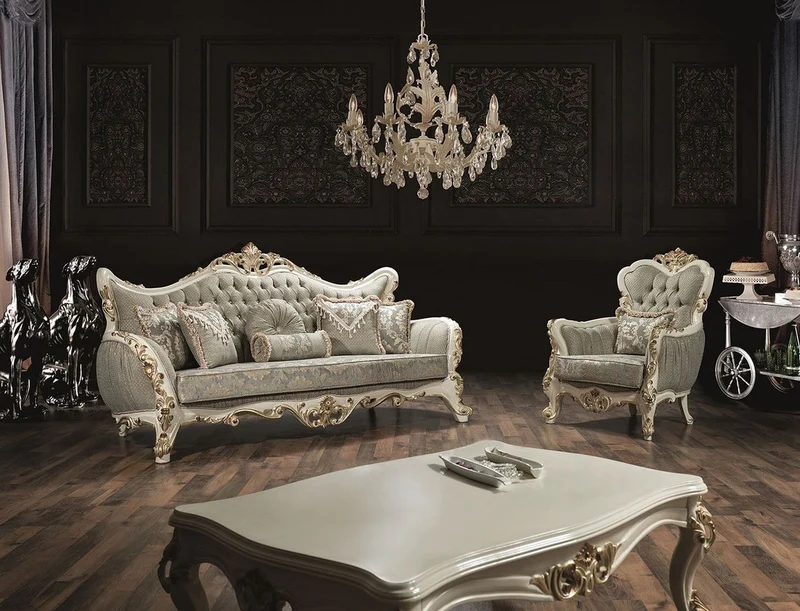 Casa Padrino Luxus Barock Wohnzimmer Sessel Grau / Weiß / Gold 90 x 85 x H. 115 cm - Prunkvoller Sessel mit Glitzersteinen und dekorativem Kissen - Edle Barockmöbel