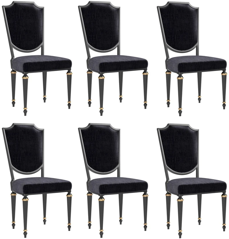 Casa Padrino Luxus Barock Esszimmer Stuhl Set Schwarz / Antik Gold 50 x 50 x H. 105 cm - Edle Küchen Stühle - Barock Stühle 6er Set - Esszimmer Möbel