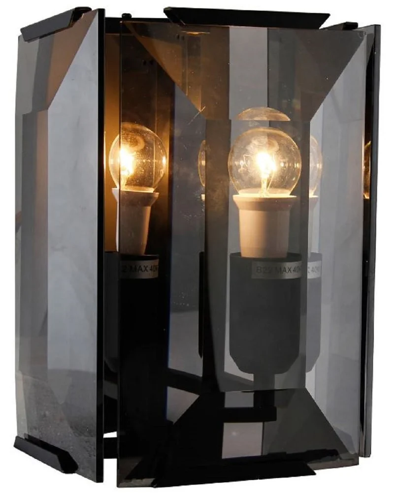 Casa Padrino Luxus Wandleuchte Schwarz / Grau 19 x 19 x H. 27 cm - Elegante Wandlampe mit getöntem Glas - Luxus Qualität