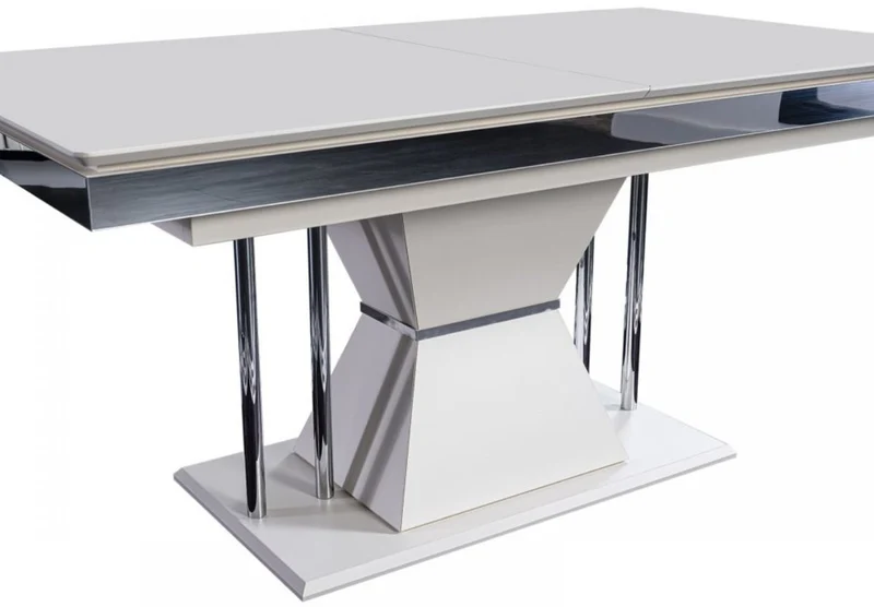 Casa Padrino Luxus Art Deco Esstisch Weiß / Grau / Silber 164 x 92 x H. 77 cm - Esszimmertisch - Küchentisch - Edle Art Deco Esszimmer Möbel